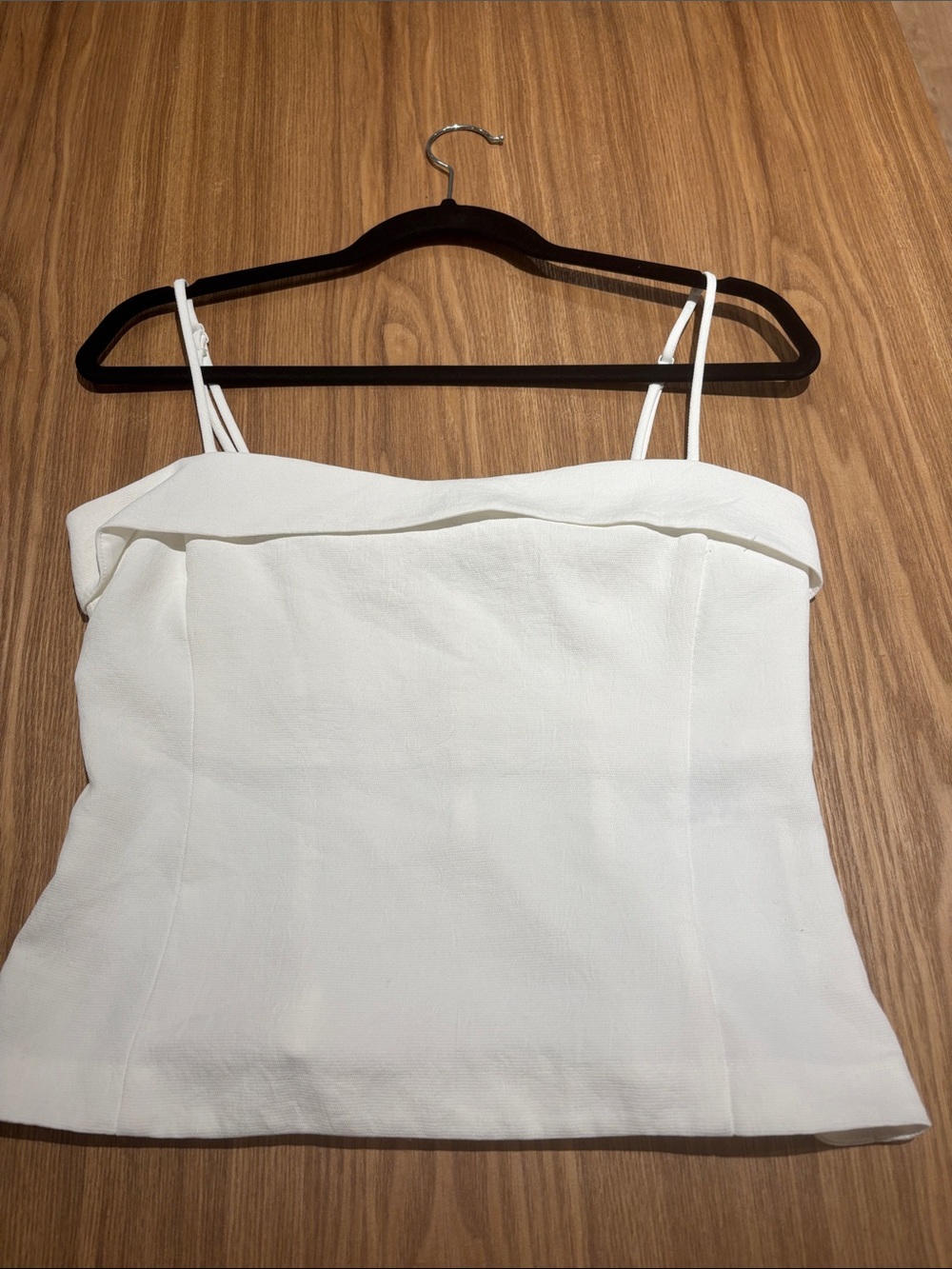 Babaton White Fold-Over Spaghetti Strap Camisole